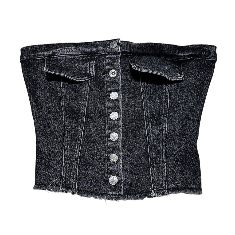 Pretty Garbage Women's Black Denim‎ Strapless Bustier Top Size M